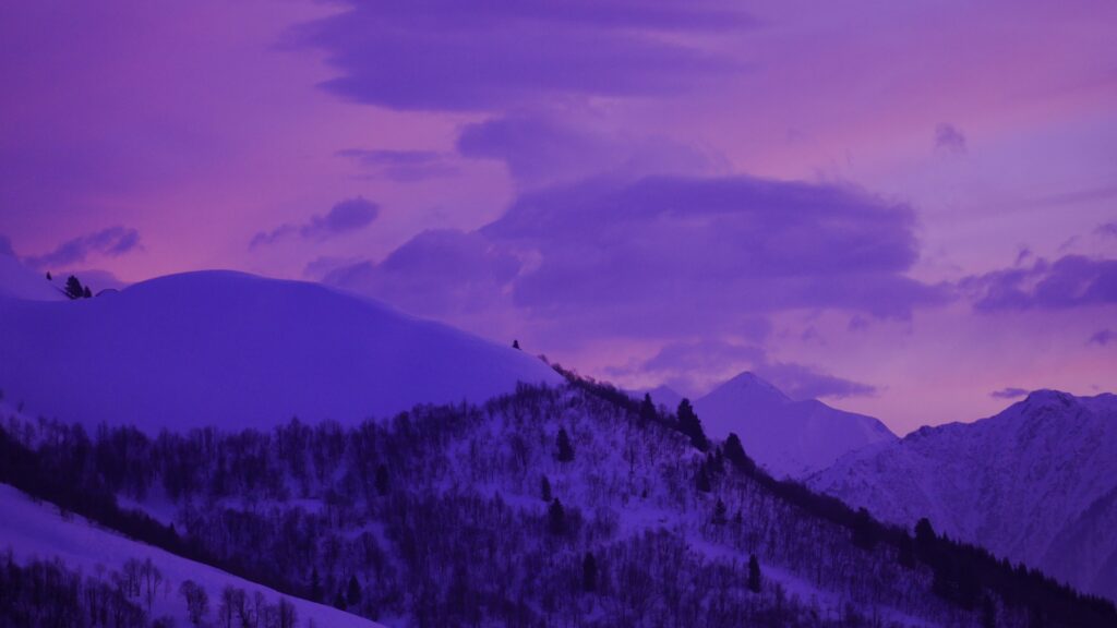 Snowy Mountain with Purple Sky
