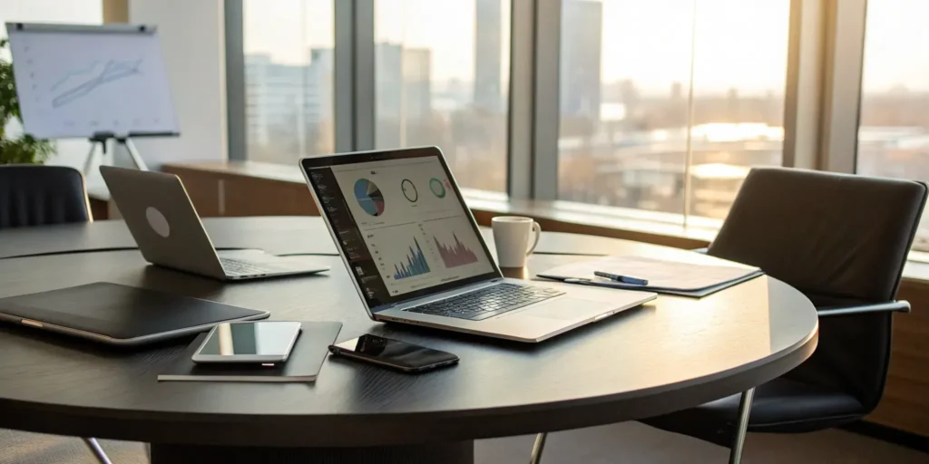 A laptop showing an analytics dashboard from one of the best 360 feedback tools for leadership development.
